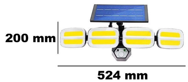 Proiector solar LED 20W, 3 programe iluminare, senzor miscare, telecomanda, IP65
