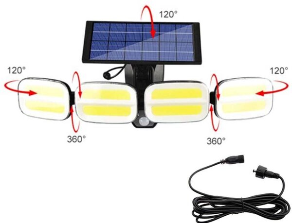 Proiector solar LED 20W, 3 programe iluminare, senzor miscare, telecomanda, IP65