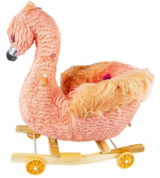 Balansoar cu roti, Flamingo roz, 58x34x66 cm, muzica, roti pliabile