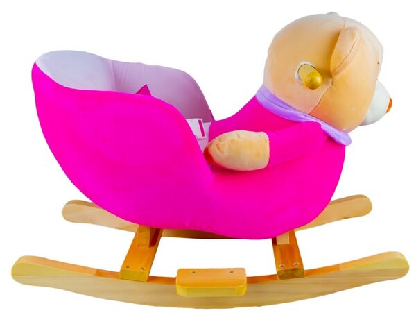 Balansoar Ursulet roz, suport lemn, sezut plus cu centuri, 60x34x45 cm