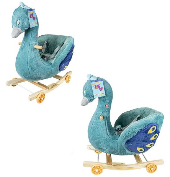 Balansoar pentru bebelusi, Paun, lemn si plus, centuri siguranta, 58x34x66 cm