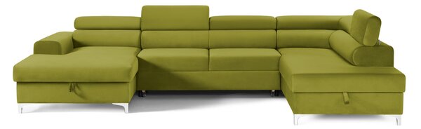 Colțar Extensibil, în formă de U, TIME NEW, cu 2 lăzi de depozitare, cu tetiere reglabile, 360x220x95 cm, Verde-Olive-Velluto / Stanga