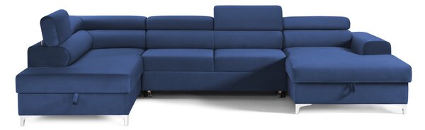 Colțar Extensibil, în formă de U, TIME NEW, cu 2 lăzi de depozitare, cu tetiere reglabile, 360x220x95 cm, Albastru-Velluto / Stanga