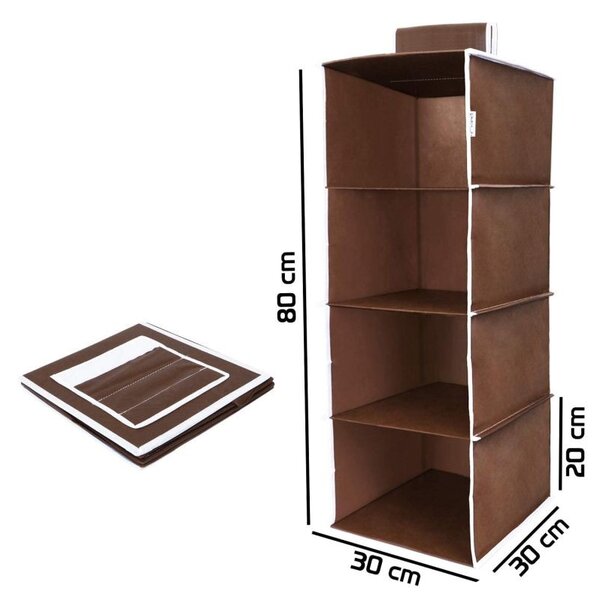 Organizator depozitare 80x30x30 cm, 4 rafturi, din panza, pliabil, maro
