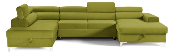 Colțar Extensibil, în formă de U, TIME NEW, cu 2 lăzi de depozitare, cu tetiere reglabile, 360x220x95 cm, Verde-Olive-Velluto / Stanga