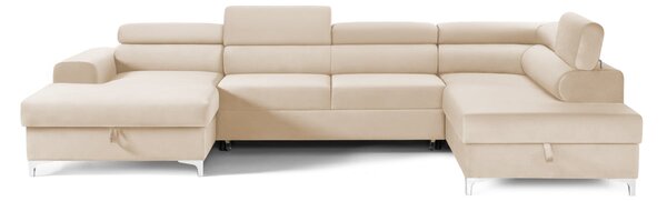 Colțar Extensibil, în formă de U, TIME NEW, cu 2 lăzi de depozitare, cu tetiere reglabile, 360x220x95 cm, Bej-Velluto / Dreapta