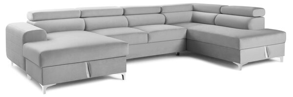 Colțar Extensibil, în formă de U, TIME NEW, cu 2 lăzi de depozitare, cu tetiere reglabile, 360x220x95 cm, Gri-Silver-Velluto / Dreapta