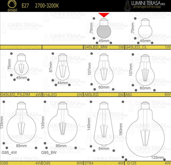 Bec G45LED alb mat din plastic E27 1W