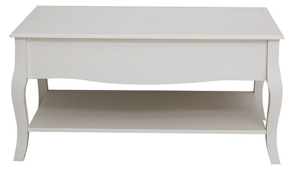 Masuta cafea 100x60x49 cm, picioare lemn pin alb, MDF, 2 sertare, raft depozitare
