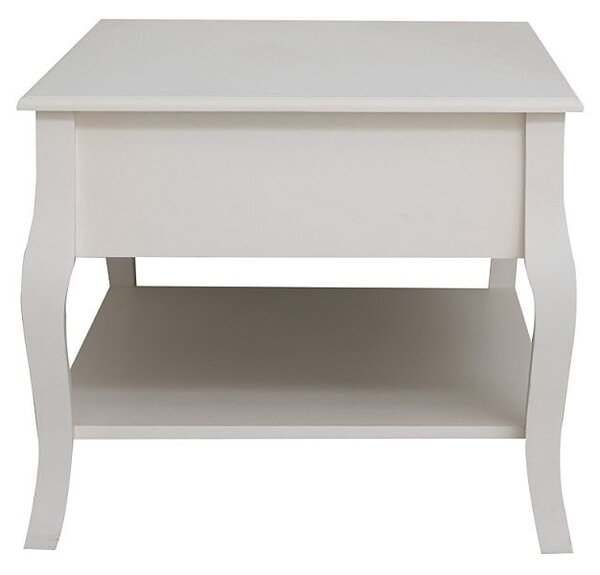 Masuta cafea 100x60x49 cm, picioare lemn pin alb, MDF, 2 sertare, raft depozitare