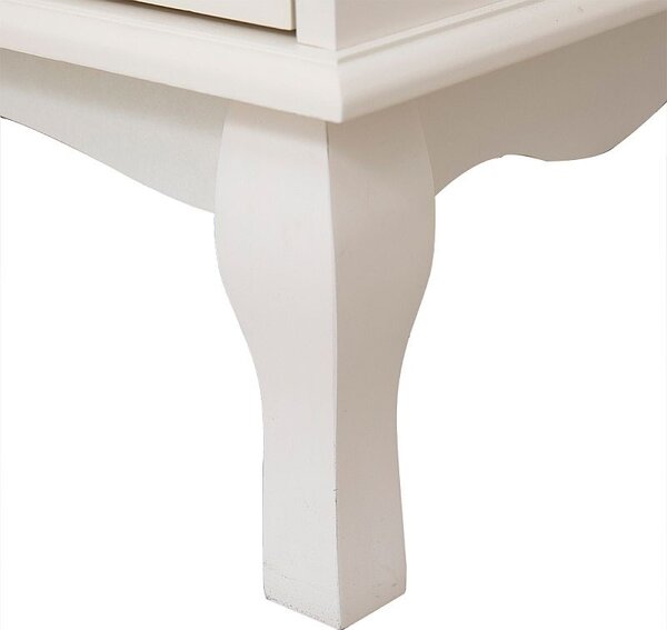 Comoda TV 120x40x50 cm, rafturi, 2 dulapuri depozitare, picioare lemn pin, MDF, alb