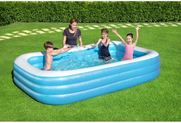 Piscina de familie 305x183x56cm, 3 inele, material vinil, 3 supape incorporate