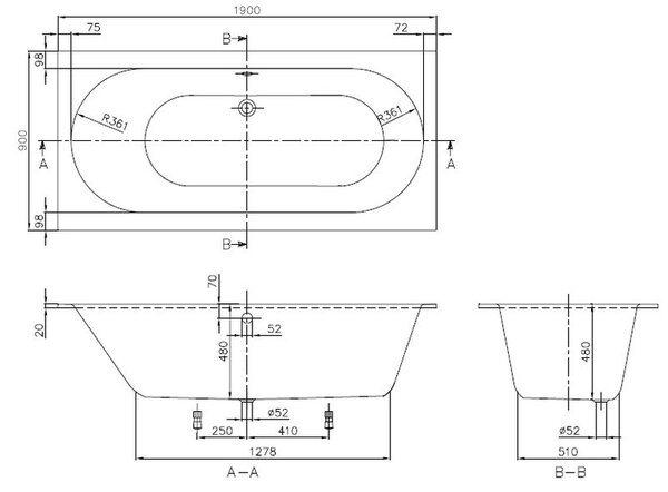 Villeroy & Boch Oberon cada dreptunghiulară 190x90 cm alb UBQ199OBE2V-01