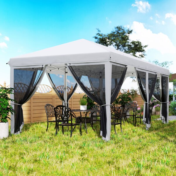 Outsunny Foisor Pliabil cu 6 Perdele Plasa de Tantari, Foisor de Gradina cu Structura din Otel, 585x295x270cm, Alb Crem | AOSOM RO
