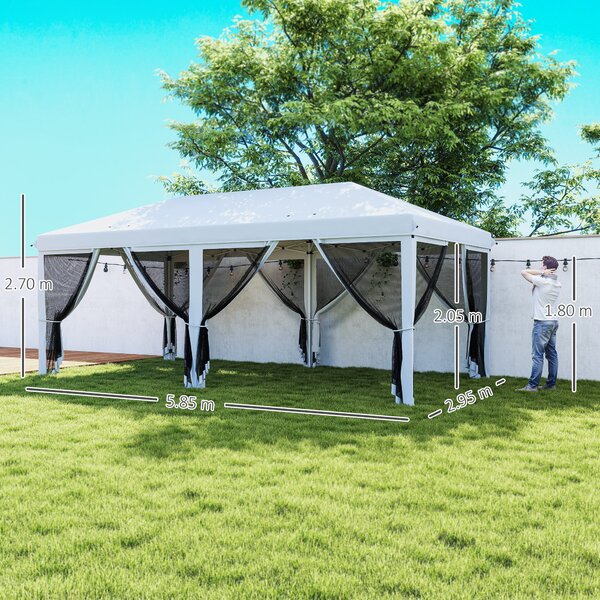 Outsunny Foisor Pliabil cu 6 Perdele Plasa de Tantari, Foisor de Gradina cu Structura din Otel, 585x295x270cm, Alb Crem | AOSOM RO