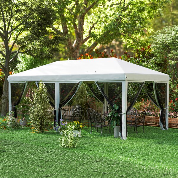 Outsunny Foisor Pliabil cu 6 Perdele Plasa de Tantari, Foisor de Gradina cu Structura din Otel, 585x295x270cm, Alb Crem | AOSOM RO