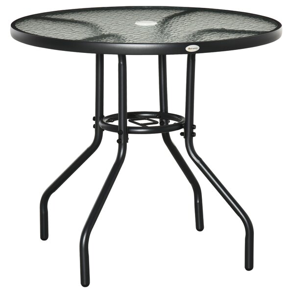 Outsunny Masă de Grădină Rotundă 80 cm cu Orificiu pentru Umbrelă, Masă de Cafea pentru Exterior cu Blat din Sticlă Temperată, Cadru Metalic, pentru Terasă, Balcon, Negru | Aosom Romania