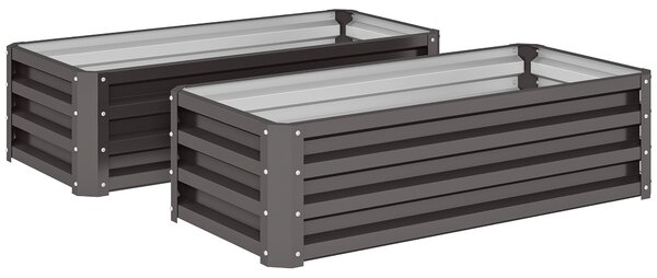 Outsunny Set jardiniere metalice 2 buc., Fund deschis, Pentru grădină și balcon, 110x50x30cm, Gri închis | Aosom Romania