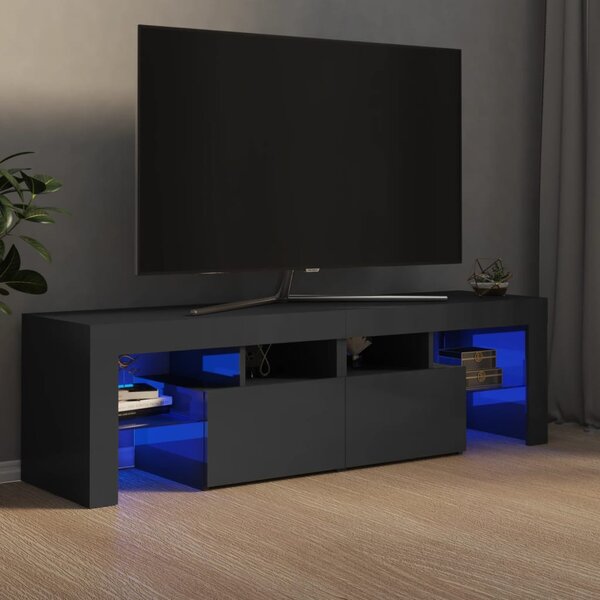 Comodă TV cu lumini LED, gri extralucios, 140x35x40 cm