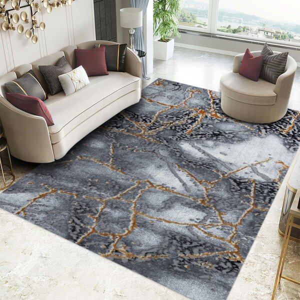 Covor Modern Living , Dormitor Dreptunghiular Marmara D636R Gri Gold (Alege dimensiunea: 100X200 cm)