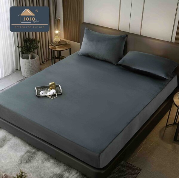 Huse de pat, 3 Piese, Catifea cu elastic 180x200, Antracit