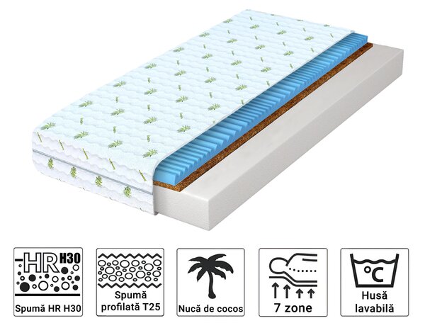 Saltea din spumă reversibilă George cu cocos 80x200