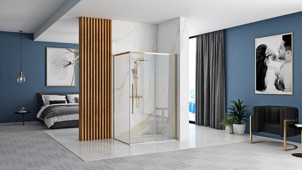 Rea Solar Gold Elegant, cabină de duș cu ușă glisantă 90 (uşă) x 90 (perete) x 195 cm, sticlă transparentă de 6 mm, profil auriu, REA-K4900
