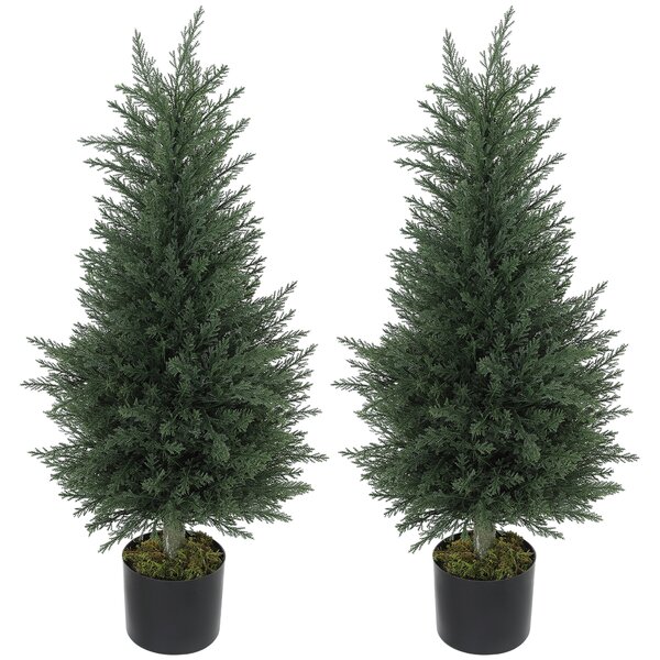 Outsunny Set 2 Plante Artificiale de Chiparos cu 362 Frunze și Ghiveci cu Ciment și Mușchi, Plante Rezistente la UV, Ø40x90 cm, Verde | Aosom Romania