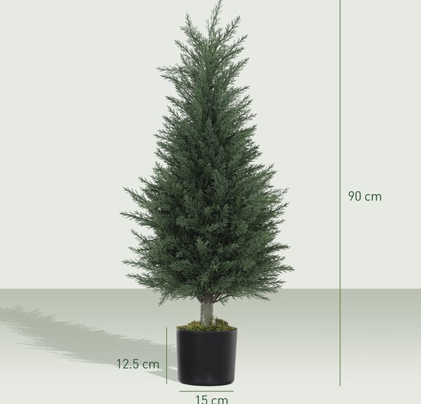 Outsunny Set 2 Plante Artificiale de Chiparos cu 362 Frunze și Ghiveci cu Ciment și Mușchi, Plante Rezistente la UV, Ø40x90 cm, Verde | Aosom Romania