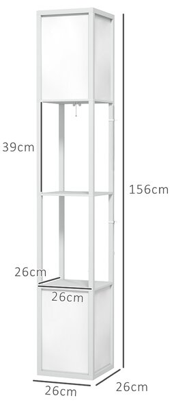 HOMCOM Lampă de Podea Modernă cu 2 Abajururi și 2 Rafturi, Lampă de Podea cu Întrerupător de Picior, 26x26x156 cm, Alb | Aosom Romania