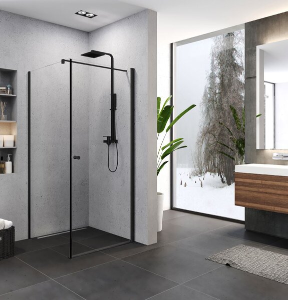 New Trendy Superia Black cabină de duș 90x80 cm dreptunghiular negru mat/sticlă transparentă K-0801