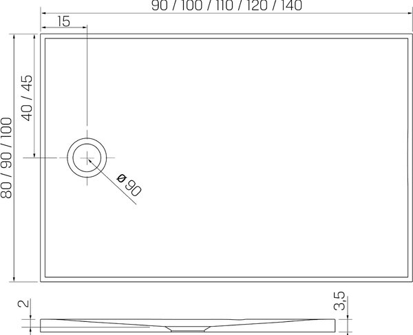 New Trendy Nex cădiță de duș dreptunghiulară 90x80 cm alb B-0456