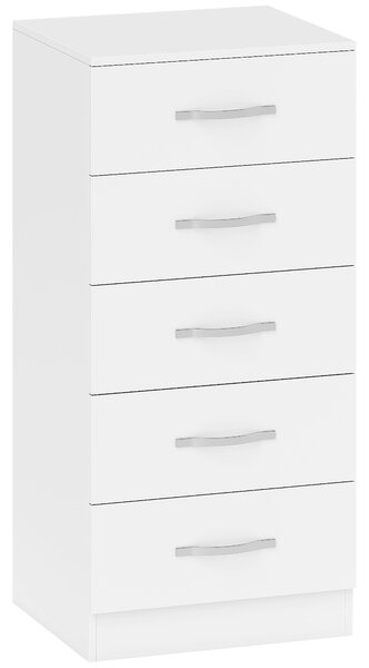 HOMCOM Comodă cu 5 Sertare, Design Modern, Slim, cu Mânere Argintii, Ideală pentru Dormitor, Cameră, Hol sau Living, Dimensiuni 40x35x85 cm, Alb | Aosom Romania