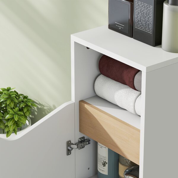 HOMCOM Dulăpior pentru Baie Îngust cu Ușă Amortizată și Raft Deschis, Mobilier Compact cu Rafturi Reglabile, pentru Bucătărie, Sufragerie sau Baie, 30x30x71,5 cm, Alb și Lemn Natur | Aosom Romania