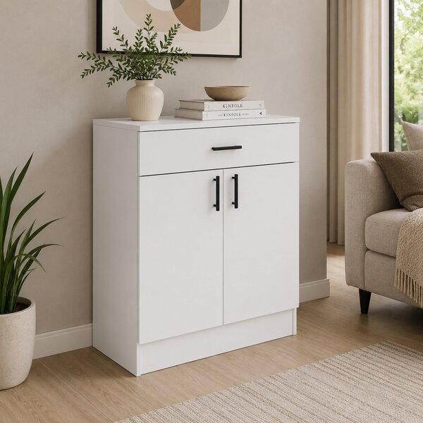 Comoda haaus Tisa, 1 Sertar, 2 Usi, Alb, 80 x 35 x 100 cm