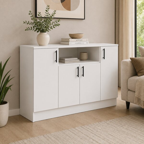 Comoda haaus Remi, 4 Usi, Alb, 135 x 50 x 80 cm