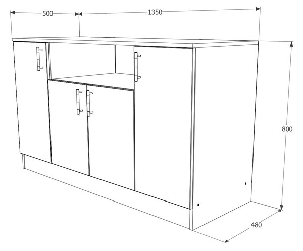 Comoda haaus Remi, 4 Usi, Alb, 135 x 50 x 80 cm