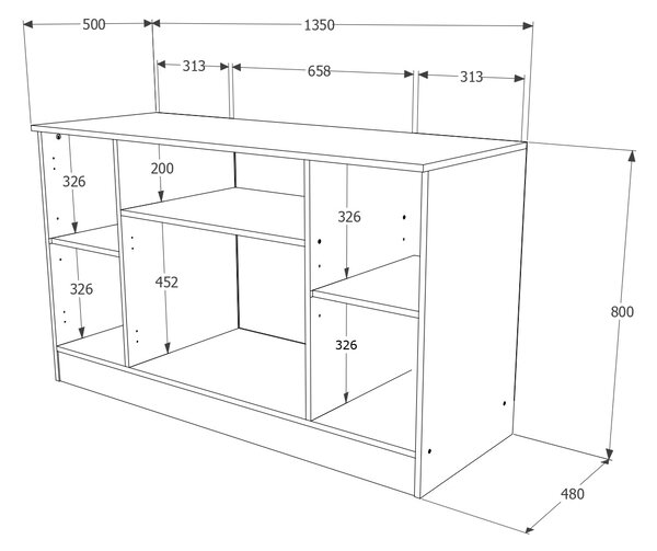 Comoda haaus Remi, 4 Usi, Alb, 135 x 50 x 80 cm