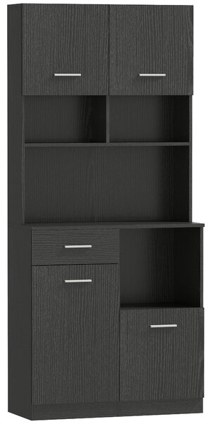 HOMCOM Dulap de bucătărie, bufet cu sertar, uși Soft-Close, 80 x 35 x 180 cm, Negru | Aosom Romania