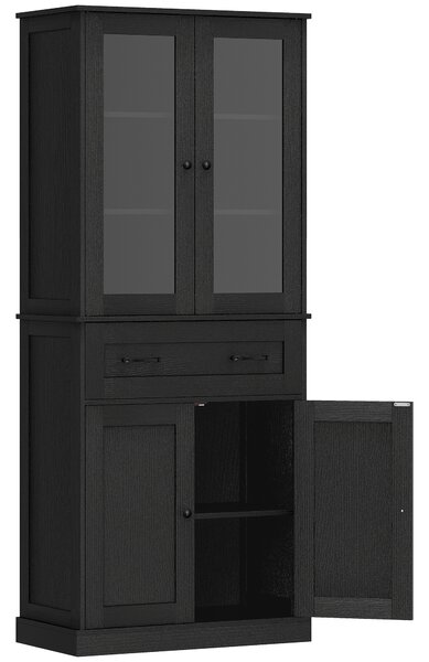 HOMCOM Dulap de bucătărie, bufet, front acrilic, sertare, 76 x 40 x 182,5 cm, Negru | Aosom Romania