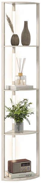 HOMCOM Lampă LED de podea, raft de colț, dimabilă, 4 rafturi, lumină alb cald, 41x30x164cm, stejar | Aosom Romania
