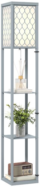 HOMCOM Lampă de podea cu raft, 3 compartimente, dimensiuni compacte, MDF, gri deschis | Aosom Romania