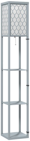 HOMCOM Lampă de podea cu raft, 3 compartimente, dimensiuni compacte, MDF, gri deschis | Aosom Romania