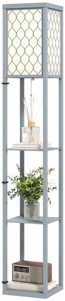 HOMCOM Lampă de podea cu raft, 3 compartimente, dimensiuni compacte, MDF, gri deschis | Aosom Romania