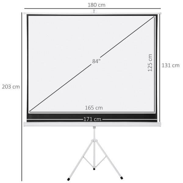 HOMCOM Ecran de Proiecție 84 inch cu Stativ, Suprafață de Proiecție 4:3, Pliabil și Reglabil pe Înălțime, 171x128 cm, Alb | Aosom Romania