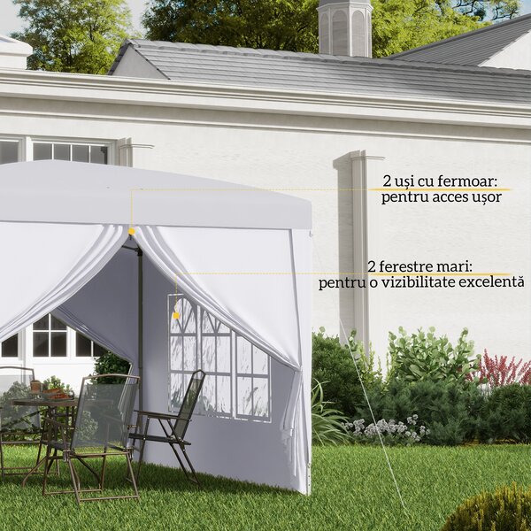 Outsunny Cort Impermeabil 3x3m Grădină, Panouri Laterale Pliabile, Oțel Oxford, Alb | Aosom Romania