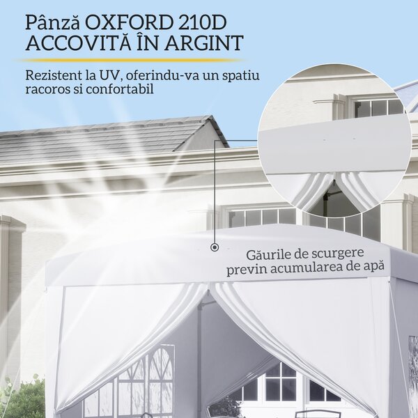 Outsunny Cort Impermeabil 3x3m Grădină, Panouri Laterale Pliabile, Oțel Oxford, Alb | Aosom Romania