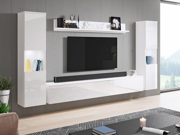 Mobilier living Nova XL (Alb + Alb lucios) (Iluminat LED alb). 1060059