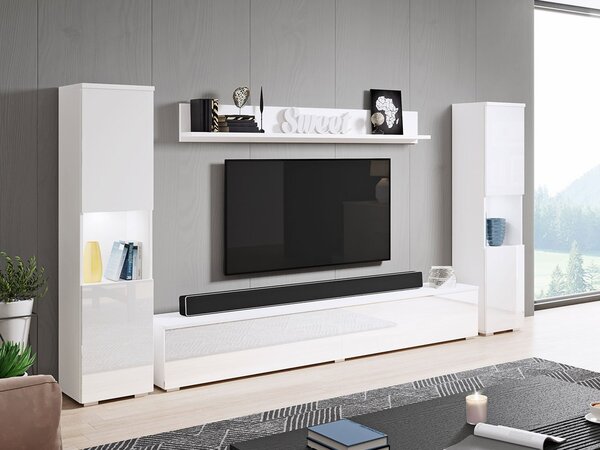 Mobilier living Nova XL (Alb + Alb lucios) (Iluminat LED alb). 1060059