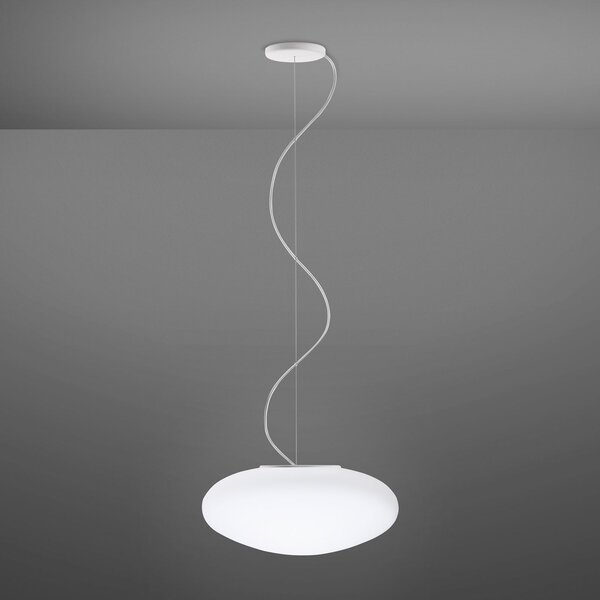 Fabbian Lumi White lampă susp. sticlă, Ø 42 cm, reglabil, Alb, Camera de zi / sufragerie, Sticlă, Design